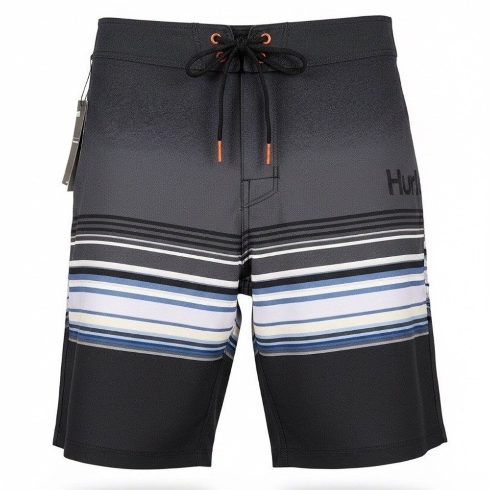 Hurley Mens Phantom Spectrum Board Shorts Black Charcoal Striped, Size 36, NWT